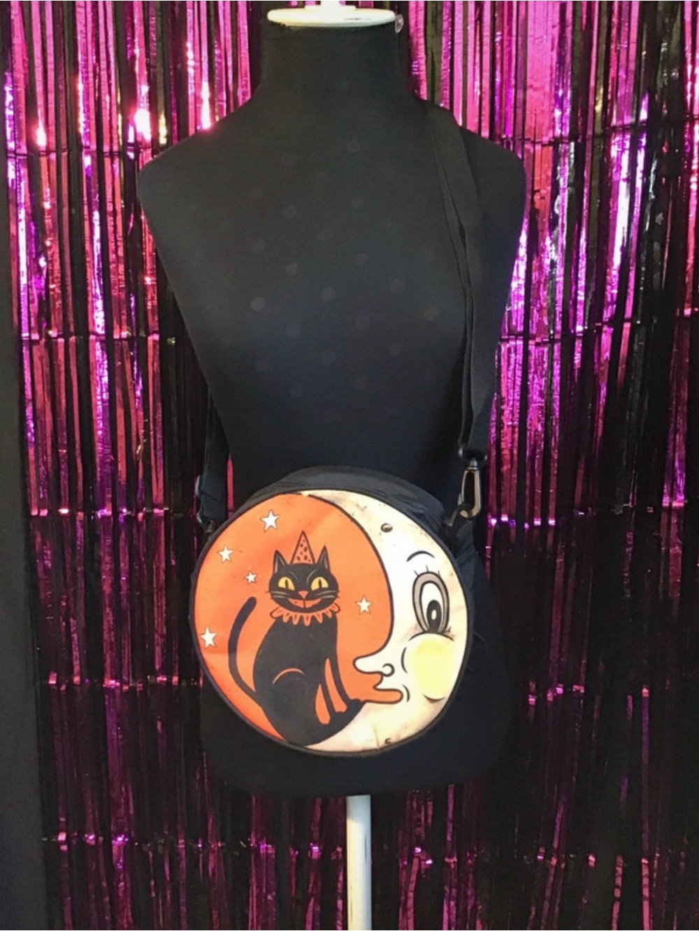 Retro Cat and Moon Crossbody Bag